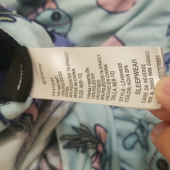 Stitch pajama set, long sleeve button up shirt and pajama pants. Light blue. - Picture 6 of 6